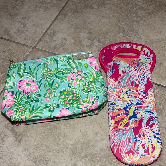 Lilly Pulitzer Coral Summer Beach Neoprene Wine Tote & Pouch Bag - Picture 2 of 13